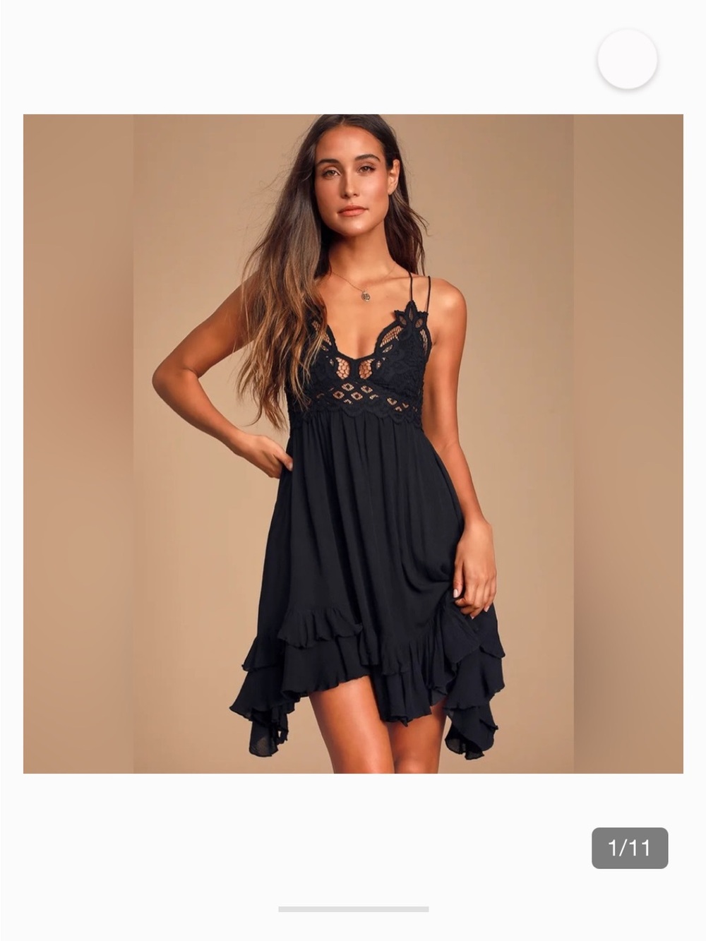 Free people Adells Black Lace Trim Ruffle Slip Dress